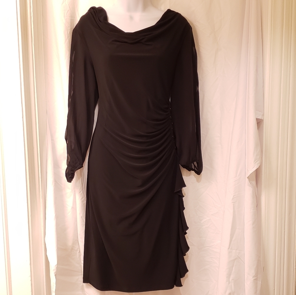 Ruched black dress long sleeve size 8